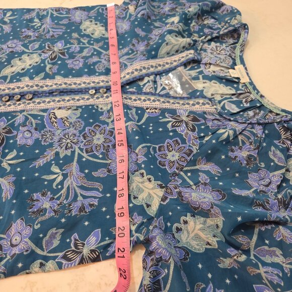 NWT! Sundance Arvilla Blue Floral Silk Cotton Blouse Small Balloon Sleeves Boho - Picture 8 of 11